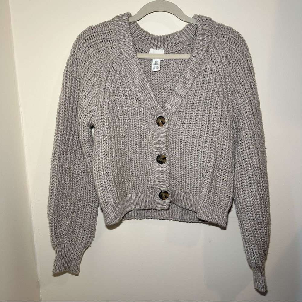 H&M Chunky Knit Cropped Cardigan - Tan, XS